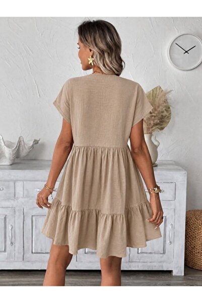 Veraura Lifestyle Women's Short Sleeve V-Neck Ruffle Short Dress