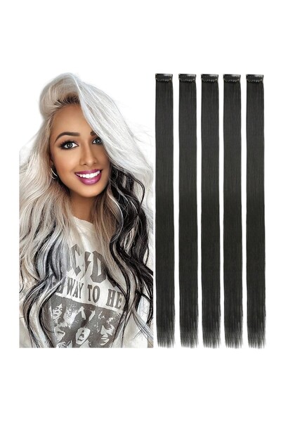 OEM Extensii par artificial cu clipsuri, negre, 50 cm, 5 buc