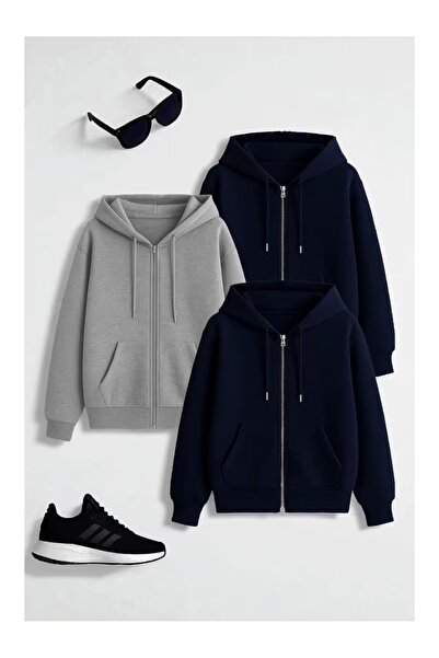 ZİYMO Triple Advantage Pack Unisex Zippered Hooded Comfortable Cut Sweatshirt