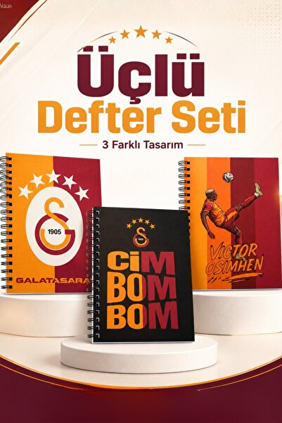 Galatasaray Lisanslı Spiralli Karton Kapak Defter Seti - 3lü Farklı Tasarım 6...