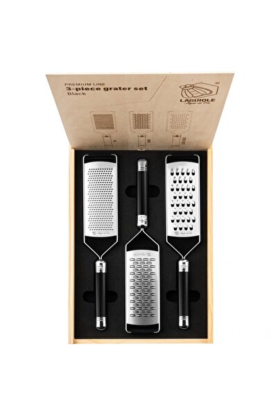 Style de Vie Set 3 razatoare Style de Vie, inox, negru, ambalaj din lemn