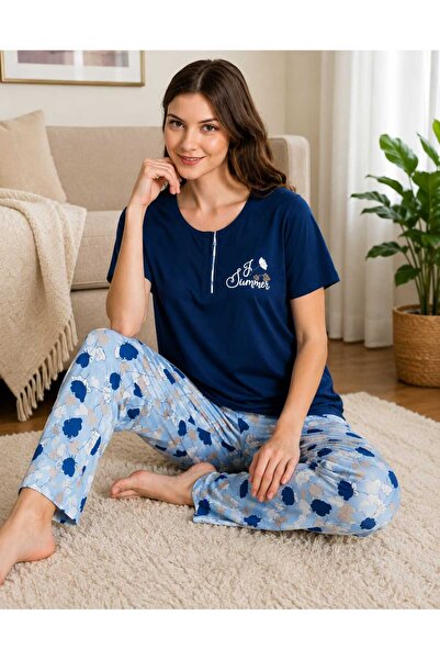 pijamacity Kadın Kısa Kollu Pamuklu Pijama Takımı