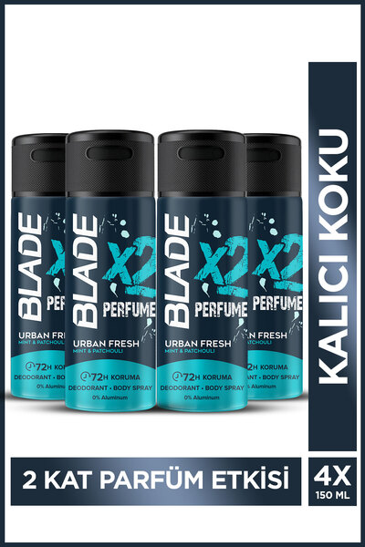 Blade X2 Perfume Urban Fresh Erkek Deodorant Body Spray 4x150 Ml Leke Bırakma...