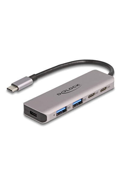 DELOCK USB hub 64239, 4x θυρών, 5Gbps, USB-C σύνδεση, γκρι