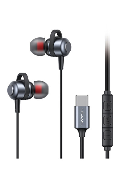 Usams earphones με μικρόφωνο US-SJ758, USB-C σύνδεση, μεταλλικά, 1.2m, γκρι