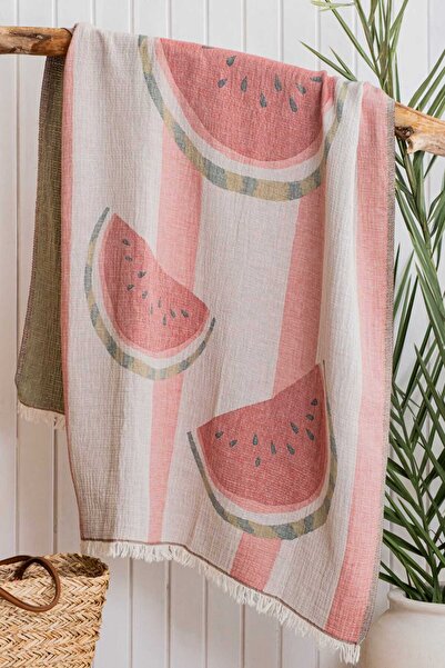 Meet ma ya Natural Muslin Peshtemal Watermelon Pattern 4 Layers 100% Pa