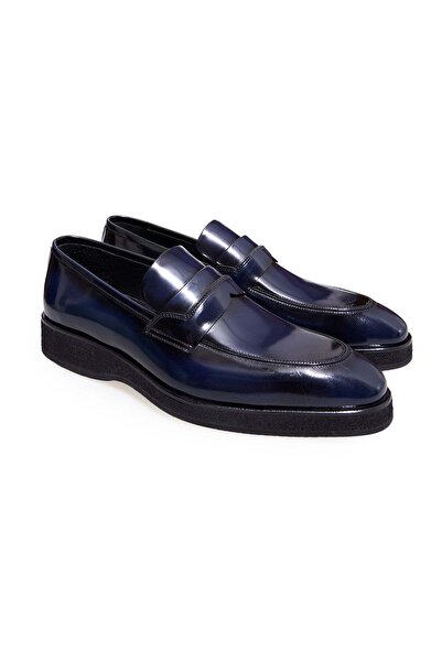 FRANCO CALVANI Dark Blue Color Laceless Genuine Leather Men's Shoes