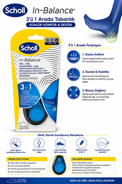Scholl In-Balance Heel Insoles L 42.5-45 Topuk Dikeni ve Plantar Fasiit Deste...
