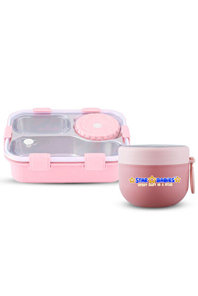 STAR BABiES - 4-Compartment Bento Lunch Box with Stainless Steel Food Jar.