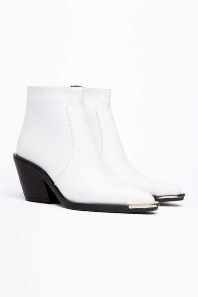 DENORA White Matte Leather Flat Zippered Metal Toe Western Cowboy Short Ankle...