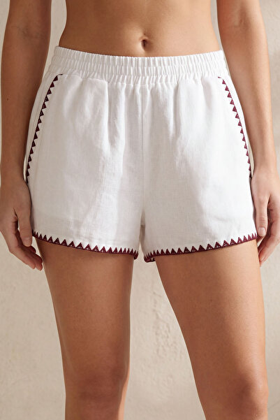 MAIRA Swimwear Stella Bordo Kroşe Keten Şort