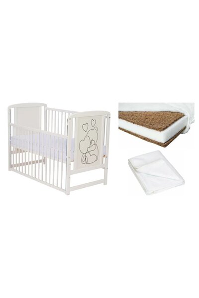 Qmini Set Patut din lemn bebe Qmini, Timmi Heart cu laterala culisanta, 120x6...