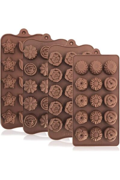 The Bros 4 Pack Flower Shape Silicone Molds Chocolate Candy Mold, Silicone Mo...