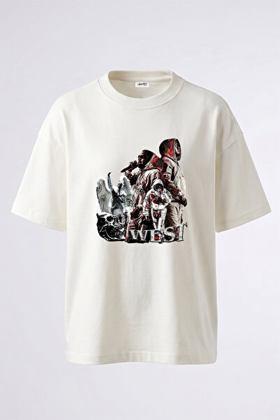 Anetos Kanye West_46 Design Printed Unisex Oversize Fit White Tshirt