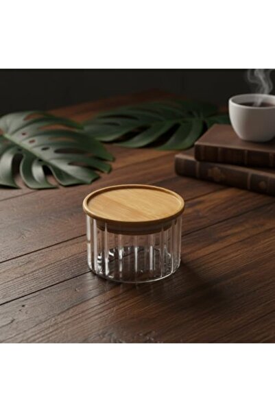 Yıldızan Nry Shop Linie Slim Borosilicate Glass Storage Container with Bamboo...