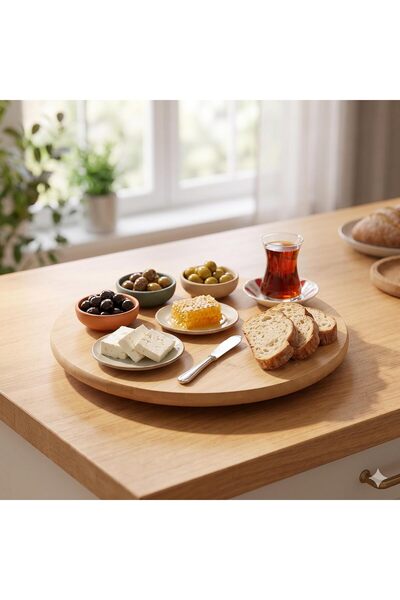 Yıldızan Nry Shop 30 cm Bamboo Rotating Serving Tray - Wooden Cheese Plate wi...