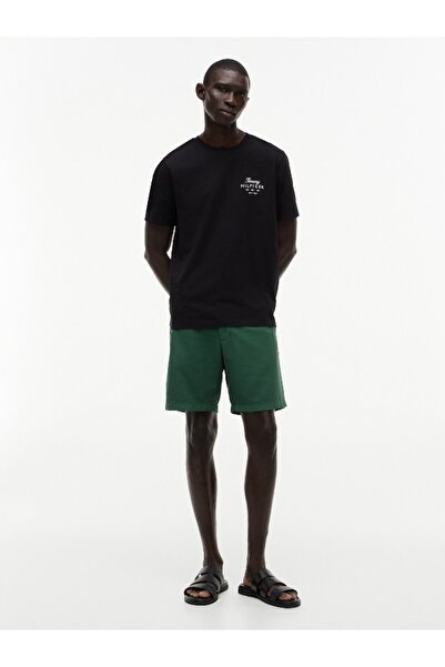 Tommy Hilfiger Erkek Kısa Kol Bisiklet Yaka Yazı Desen Slim Fit Siyah T-Shirt