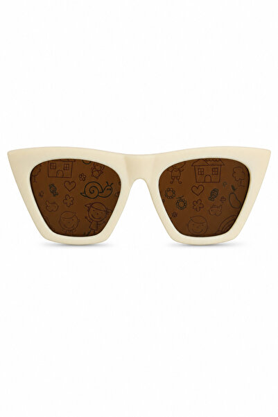 Jack Ferrero Cute Cream Color Cat Eye Frame Patterned Sunglasses for Children