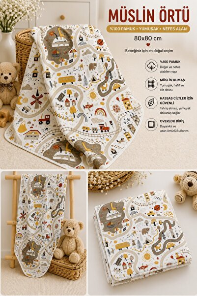 Ayd Home %100 Pamuk Müslin Bebek Örtüsü 80x80 cm Çok Amaçlı Kundak Battaniye