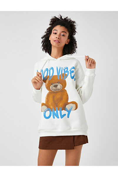 Koton Raised Hooded Long Sleeve Teddy Bear Printed Sweatshirt