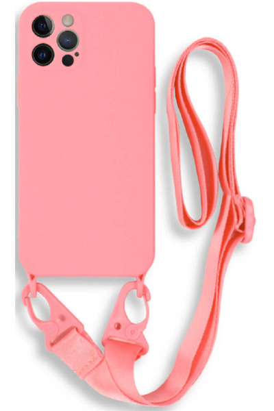 Bodycell Θήκη Σιλικόνης με Λουράκι Λαιμού - Apple iPhone 12 Pro - Pink