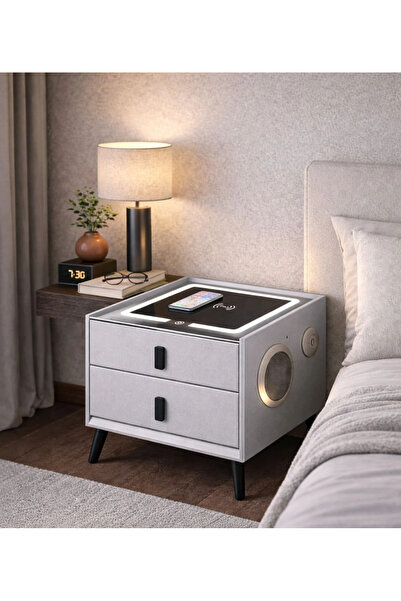OEM Noptiera Smart-2 Sertare ,Incarcare Wireless, Lumini, si Boxa Bluetooth