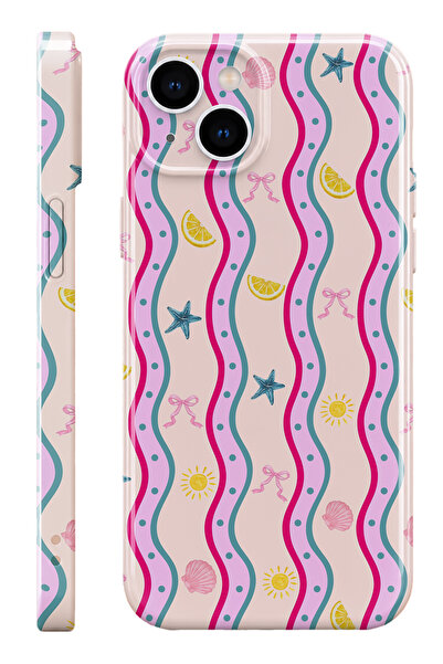 WANNA PROTECT iPhone 14 Pink Wave Protect Slim Parlak Tam Kaplayan Baskı Kame...