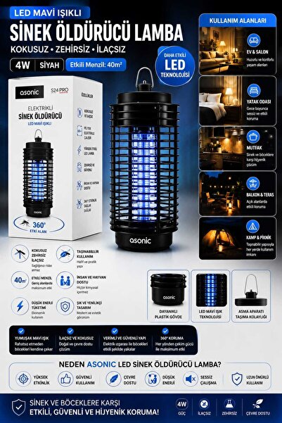 ASG 40 M2 ETKİLİ 4W LED Mavi Işıklı Elektrikli Sinek Kovucu,yok edici Lamba –...
