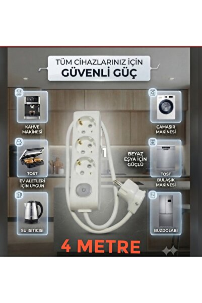 DC-ELEKTRO VİKOMULTİ-LET 3 Lü ANAHTARLİ ÇOCUK KORUMALİ 3X2.5 % YÜZ TAM BAKIR ...