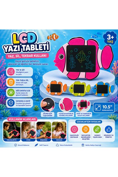LCD Yazı Tableti Balık Tasarımlı Çizim & Yazı Tahtası 10.5 inç