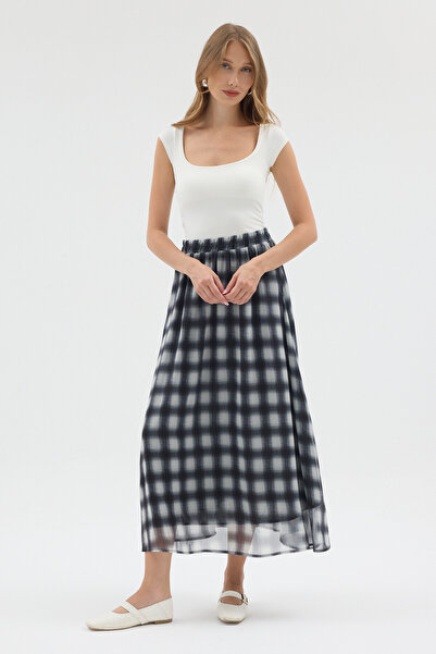 ABOUT US Relaxed Cut Long Skirt with Pattern, Fabric Lining and Elastic Waist...