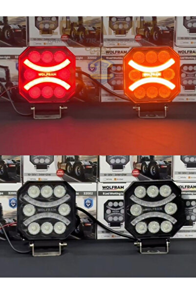 WOLFRAM 8 Led Emojili E Belgeli Çalışma Lambası 12-30V 45W Off Road 2 Adet Tr...