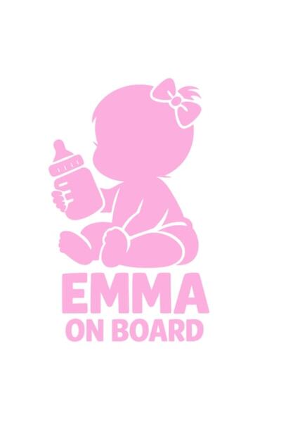 OEM Autocolant decorativ auto  "EMMA ON BOARD ", 10cm, Roz