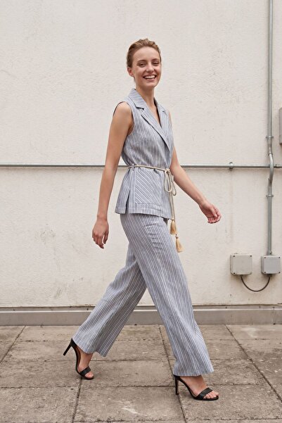 Hiccup My Fashion Striped Shawl Collar Vest and Wide Leg Pants Set