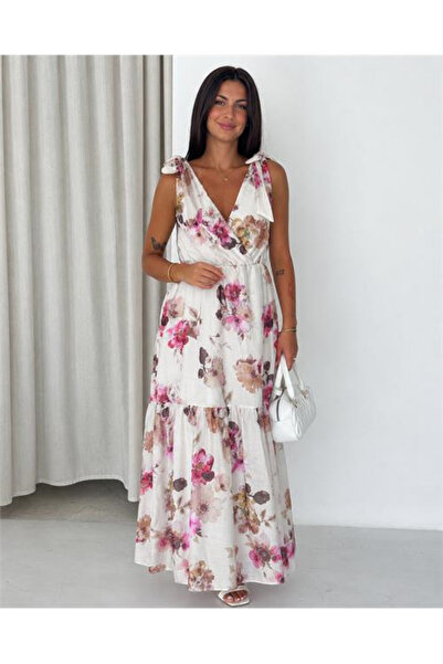 Dipmoda Rochie de damă mov, cu bretele la umeri, cu imprimeu floral, cu decol...