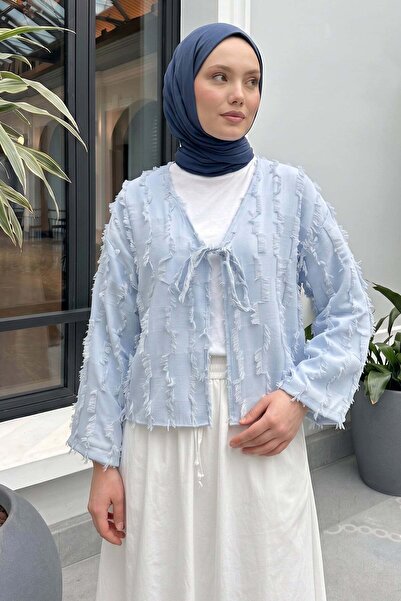 zenne Striped Tassel Kimono 2353 - Baby Blue
