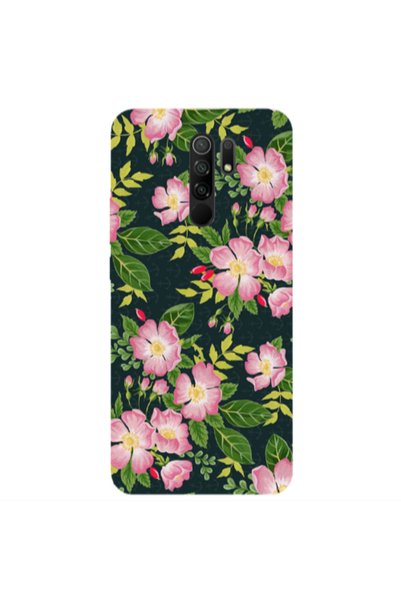 Other Xiaomi Redmi 9 Pink flowers green laves Transparent Silicone TPU Θήκη