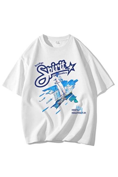 Vordevia Spirit Printed White Oversize Unisex T-Shirt Basic Comfortable Fit D...