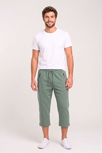 OBJE Men's Green Reverse Zipper Capri Pants