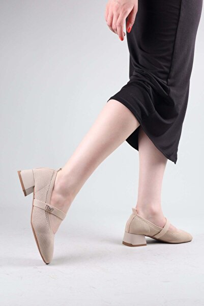 Birikon Siena Elastic Knitwear Heeled Shoes Beige