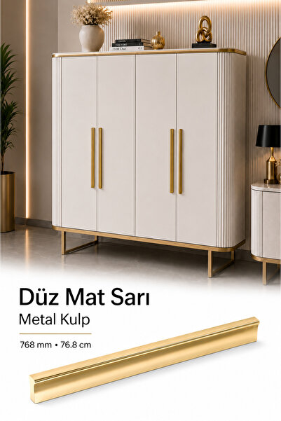 Badem10 Özen 768 mm 76.8 cm Düz Mat Sarı Mobilya Kulpu Uzun Çekmece Dolap Kap...