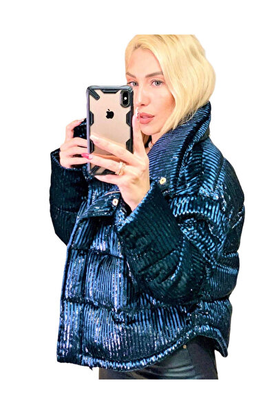 Woman's Fashion Κοντό Γυναικείο Μπουφάν Πουφερ για τον Χειμώνα, Μπλε