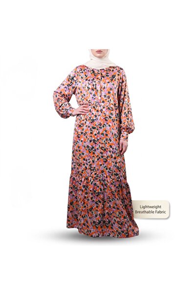 Dakakeen Concept Floral Print Spring Dress – Elegant Vibrant Silk Flowing Fit...