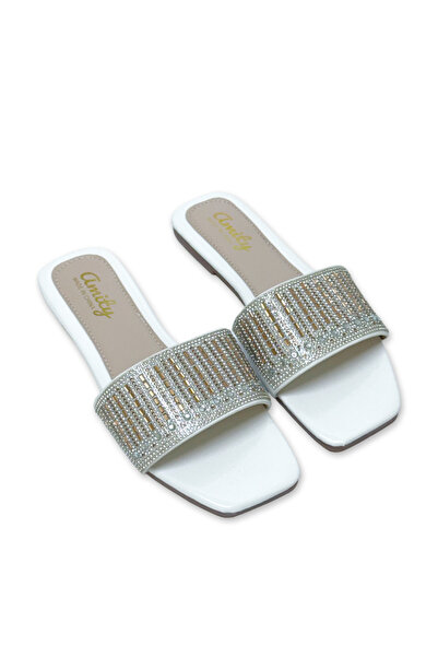 Saudi Step Fashion Square Toe Rhinestone Work Slides for Women, Ergonomic Cus...