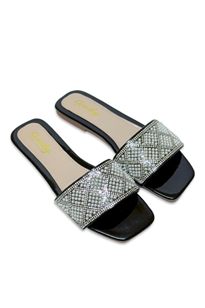 Saudi Step Women Pearl Rhinestone Flat Slide Sandals, Soft Ergonomic Sole for...