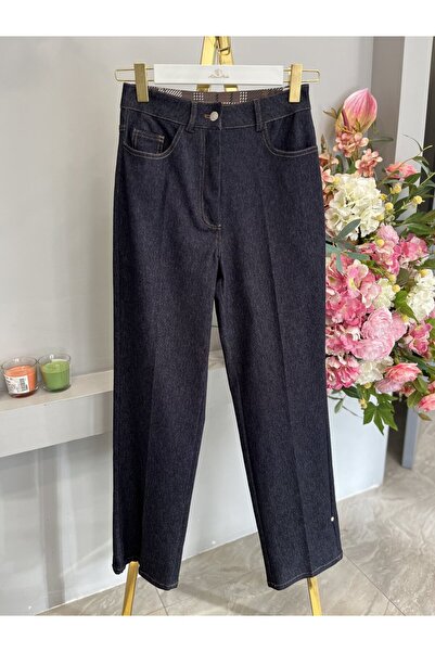 ALANURMODA 32393 بنطلون دنيم واسع الساق باللون الأزرق الداكن
