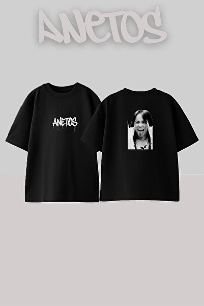 Anetos Billie Eilish_56 dizajn, štampana unisex majica oversize crne boje
