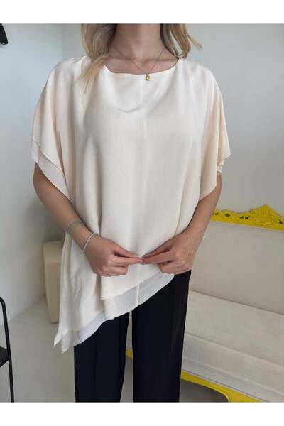Bade Butik Beige Oversize Asymmetrical Blouse