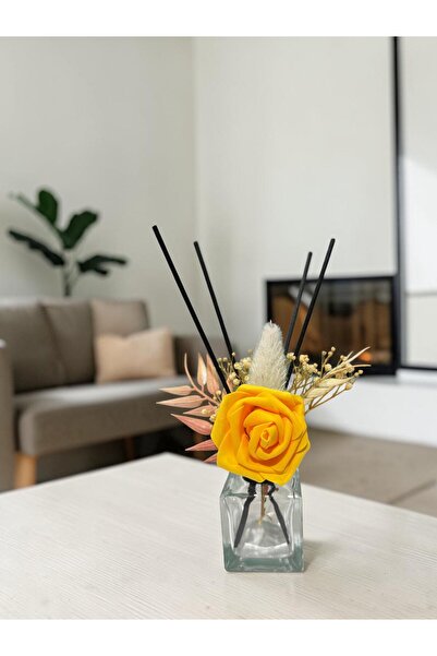 liveisthome Dekoratif Çubuklu Oda Kokusu Cam Kare Şişe | Yapay Gül Süslemeli ...