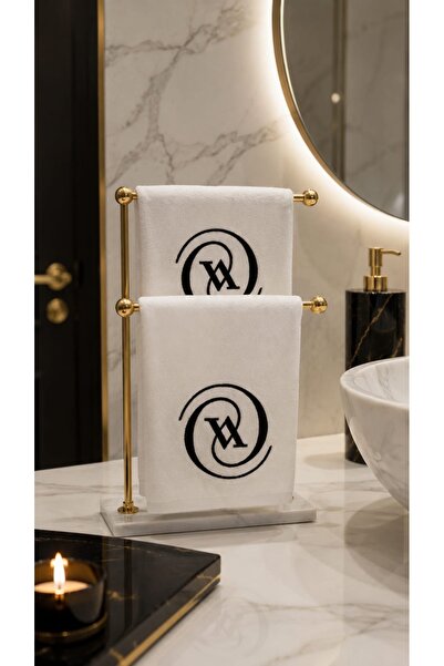 LARENİS 2’li 30x50 Dekoratif El Havlusu |Kadife Nakışlı Monogram Banyo Havlus...